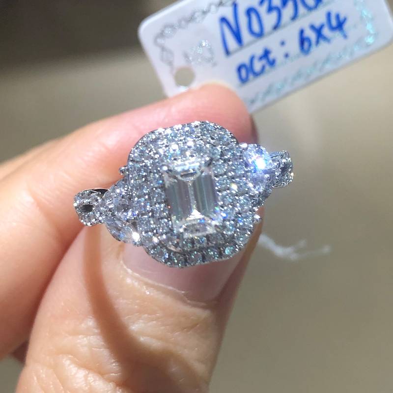 祖母切女戒S925银镀白金定制选款主石莫桑钻0.8ct/副石高碳钻
